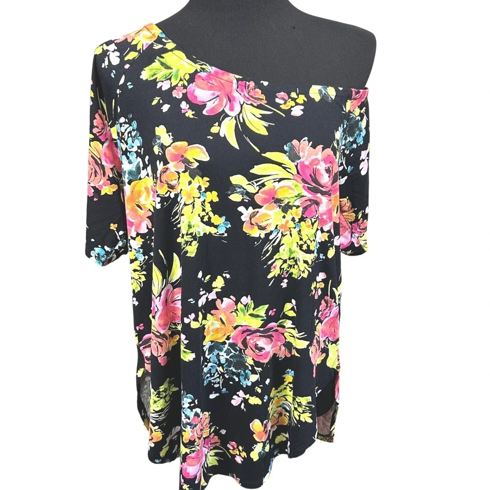 Torrid Super Soft Floral Off Shoulder Tunic Top Plus Size 1X Black Callie - Picture 2 of 12